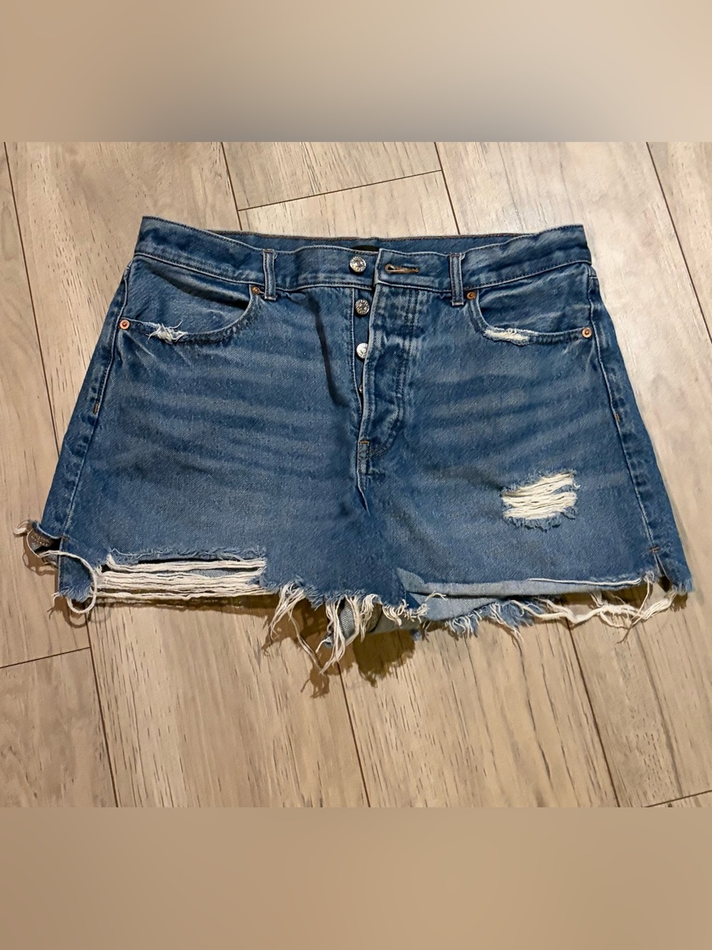 Express Distressed Blue Denim Jean Shorts